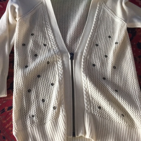 AMERICAN EAGLE Cream Knit Eyelet 1/2 Zip Cardigan - Picture 3 of 8